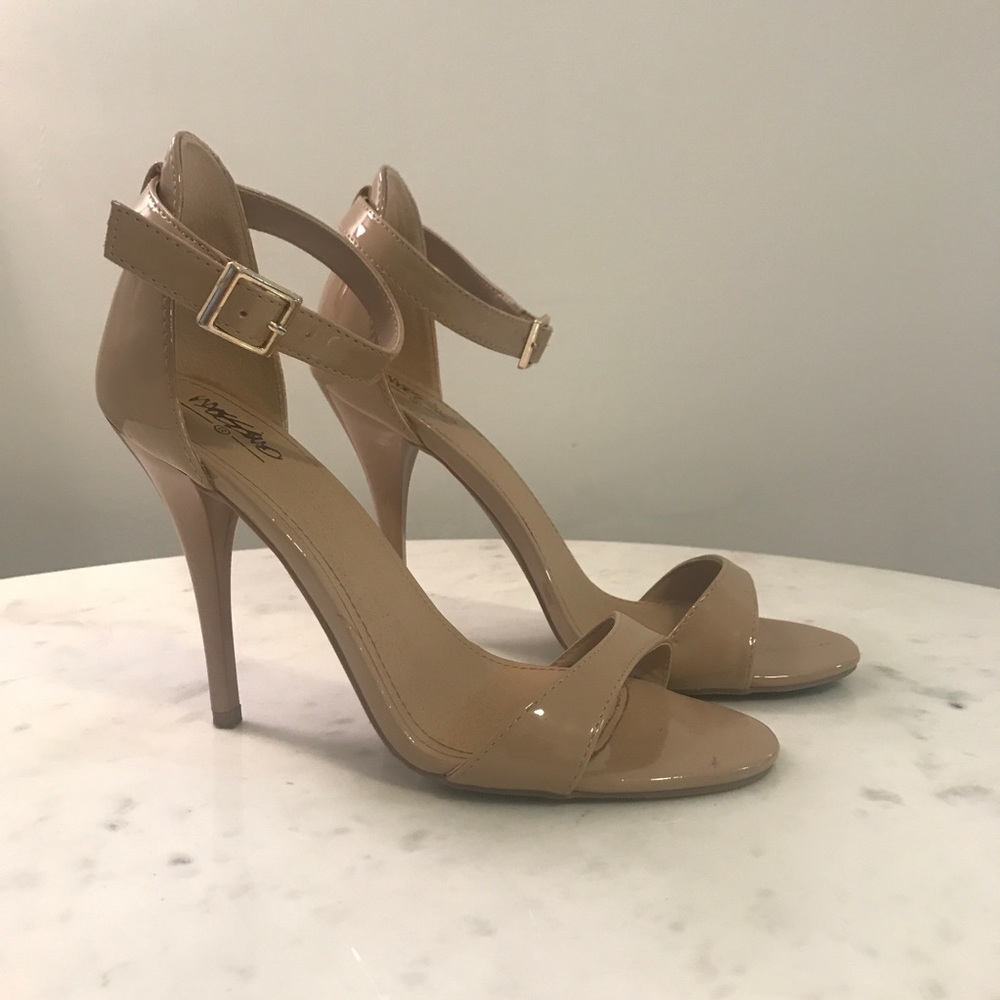 Patent Nude Leather Ankle Strap Stilettos